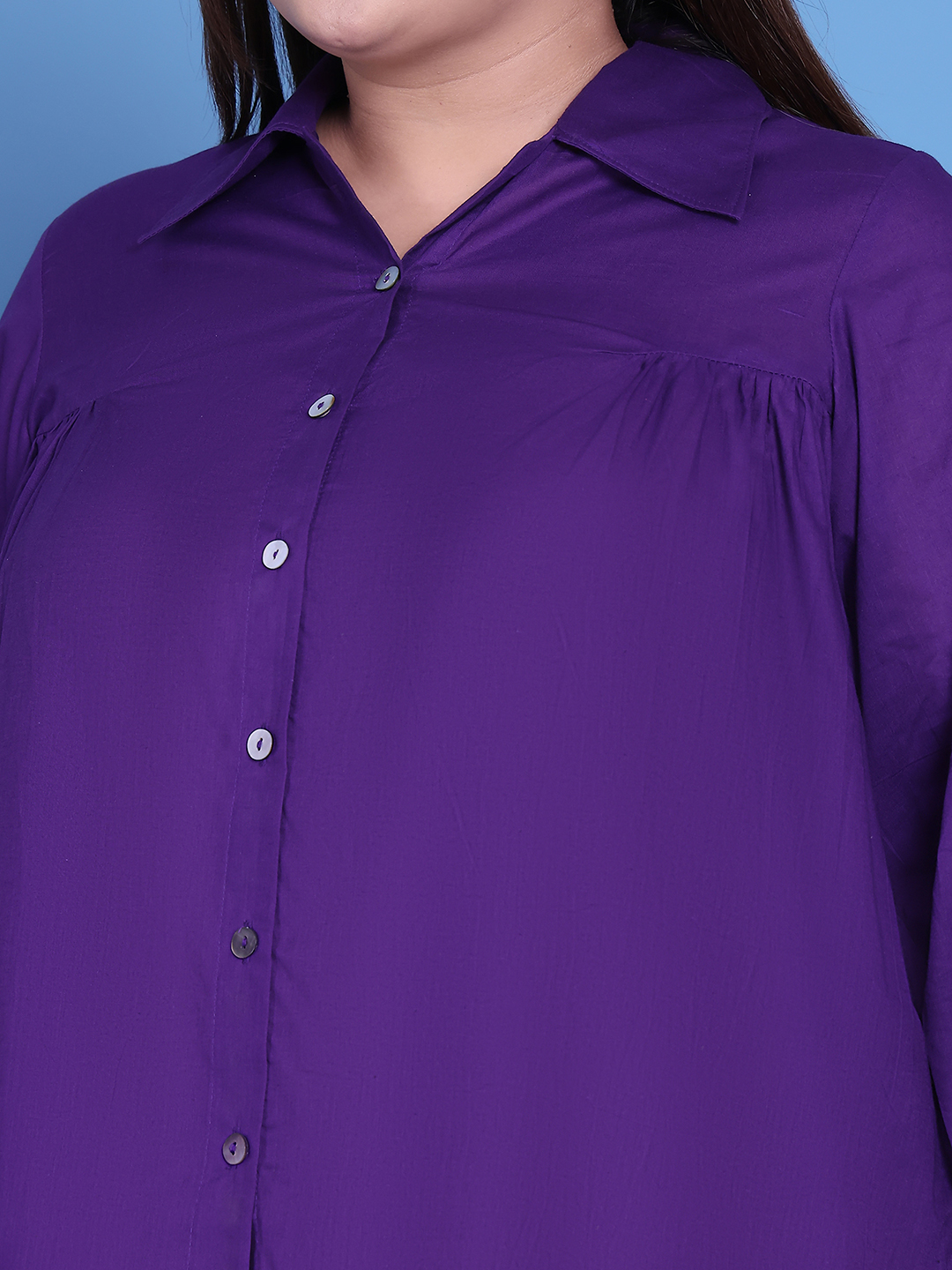 Women's Plus Size Purple Solid Color Cotton Shirt