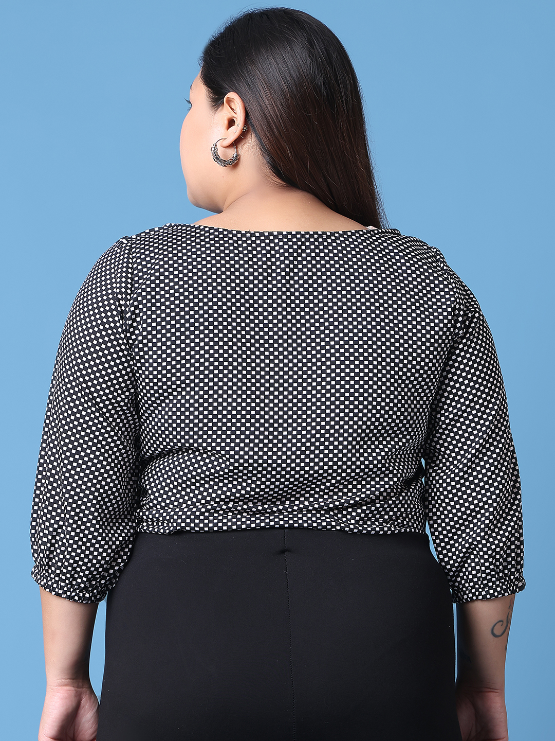 Women's Plus Size Black Geometric Printed Crepe Top