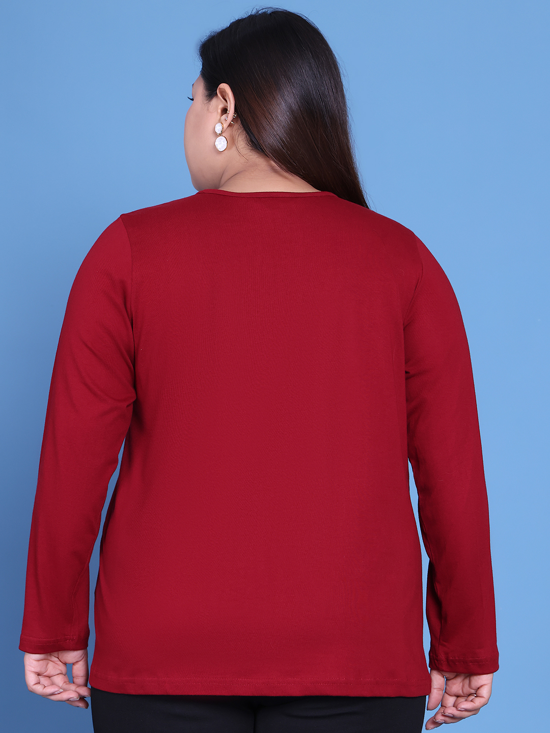 Women's Plus Size Maroon Solid Color Cotton Knitted Shrug